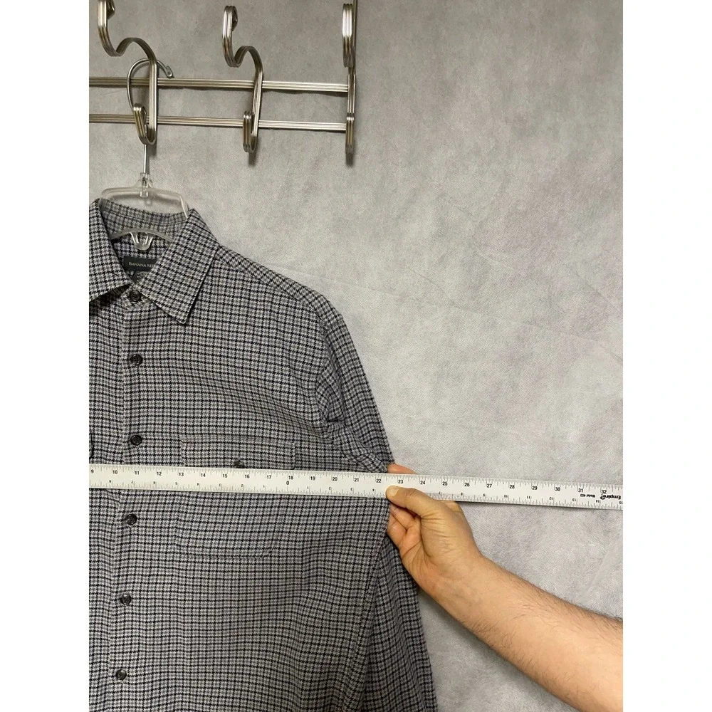 Banana Republic Shirt Men S Gray Houndstooth Wool Blend Flannel Button Up Cowboy